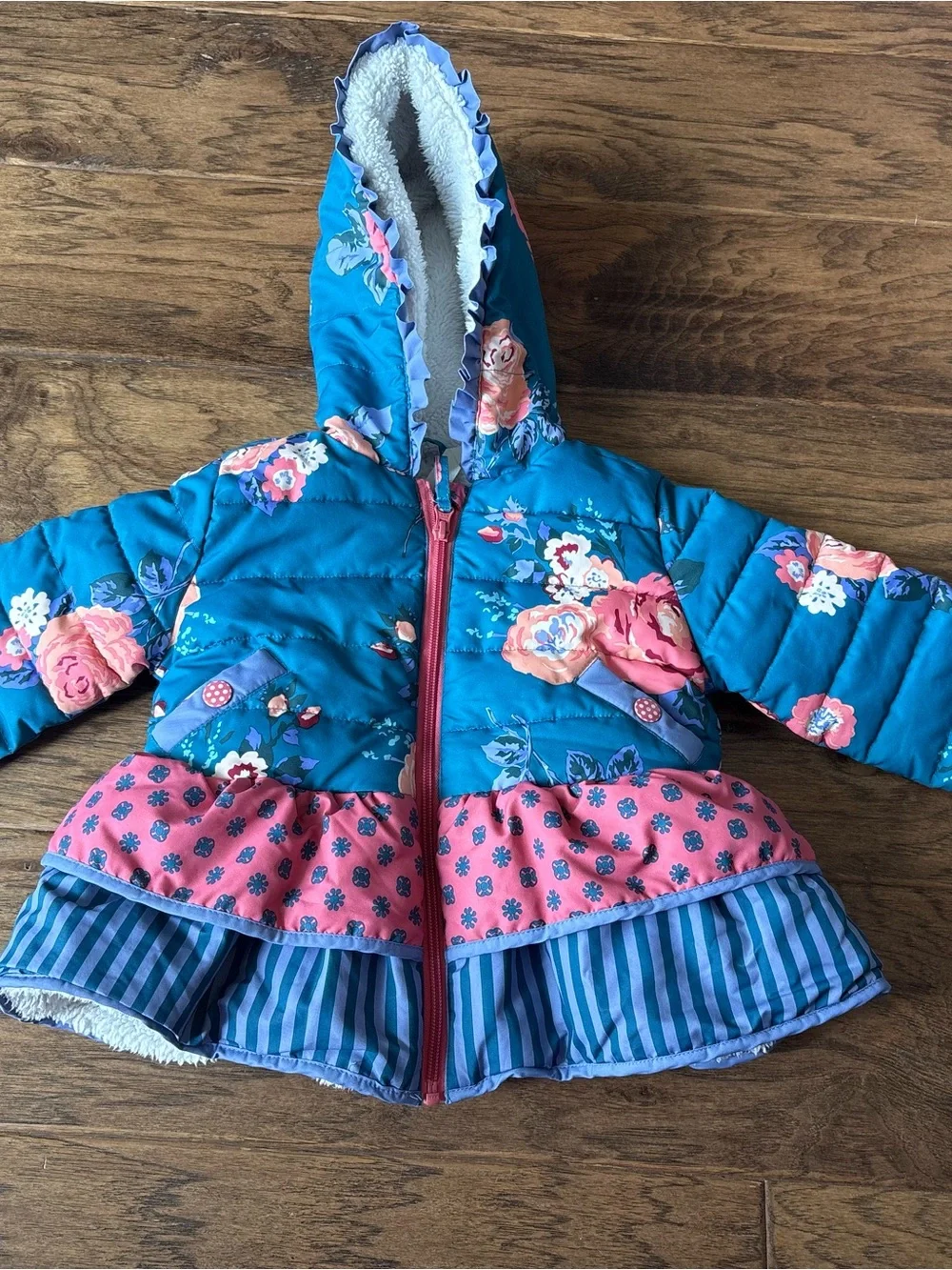 Matching mommy and me set!!!! Matilda Jane Teal Floral Hooded Puffers!
